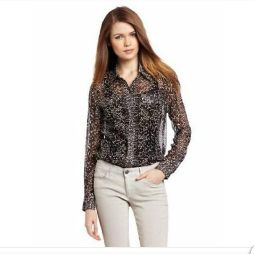 Lucky Brand Sheer Animal Print Top
